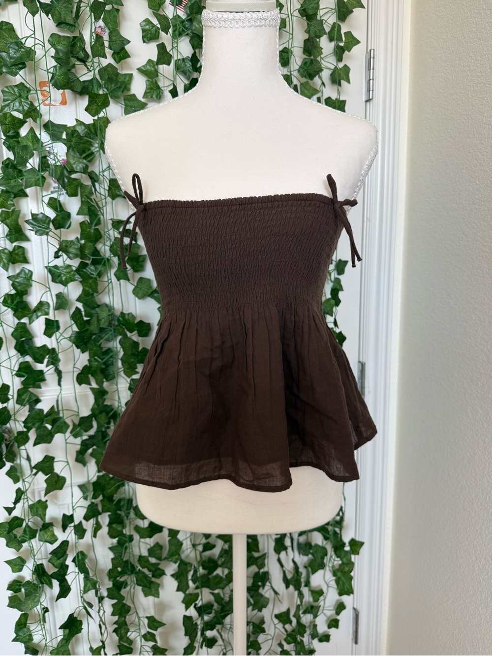 NWT American Eagle Outfitters Brown Smocked Babydoll Tube Top